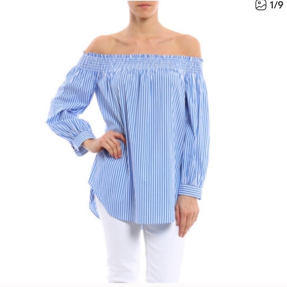 POLO RALPH LAUREN off the Shoulder Striped Blouse.